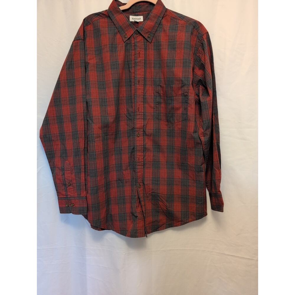 Haggar L Long Sleeve Men's Button Down Casual Shirt front pocket
